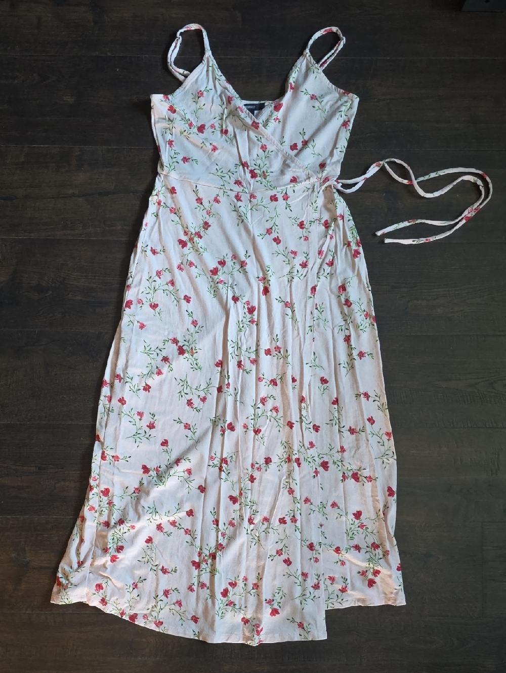 Forever 21 Floral Faux-Wrap Dress in Baby Pink with Pink Blossoms